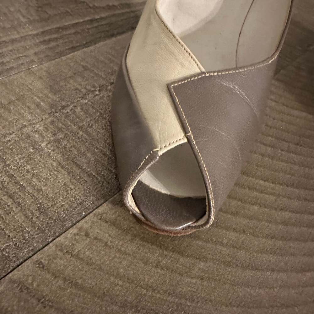 Vintage Grey Leather Pumps / Peep Toe Shoes / Stiletto Heels / Size 38 EU US 7 - Picture 5 of 5